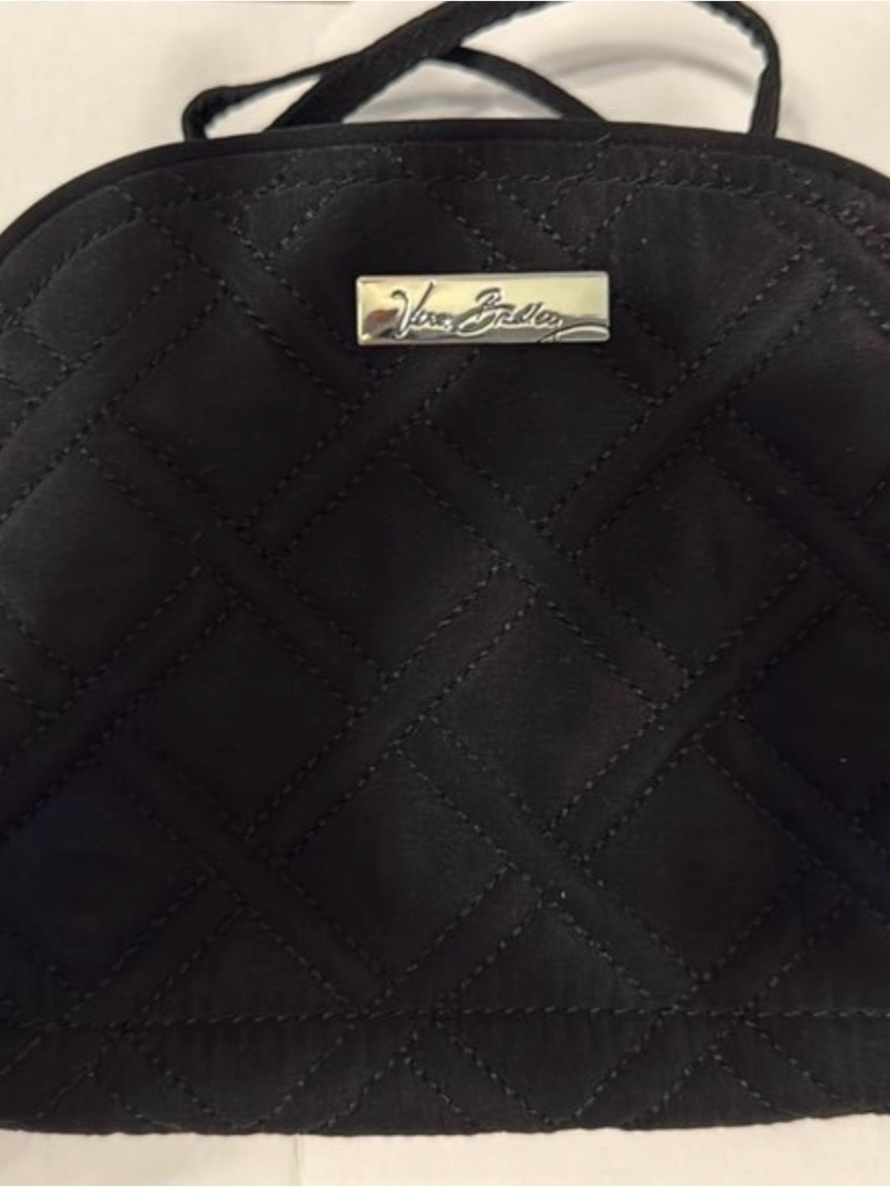Vera Bradley Black Quilted Mini Crossbody Bag with Silver Plaque